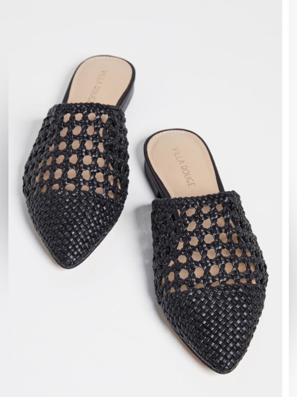 Villa Rouge Stacey black woven mules with a pointed-toe, lattice design Size 5.5